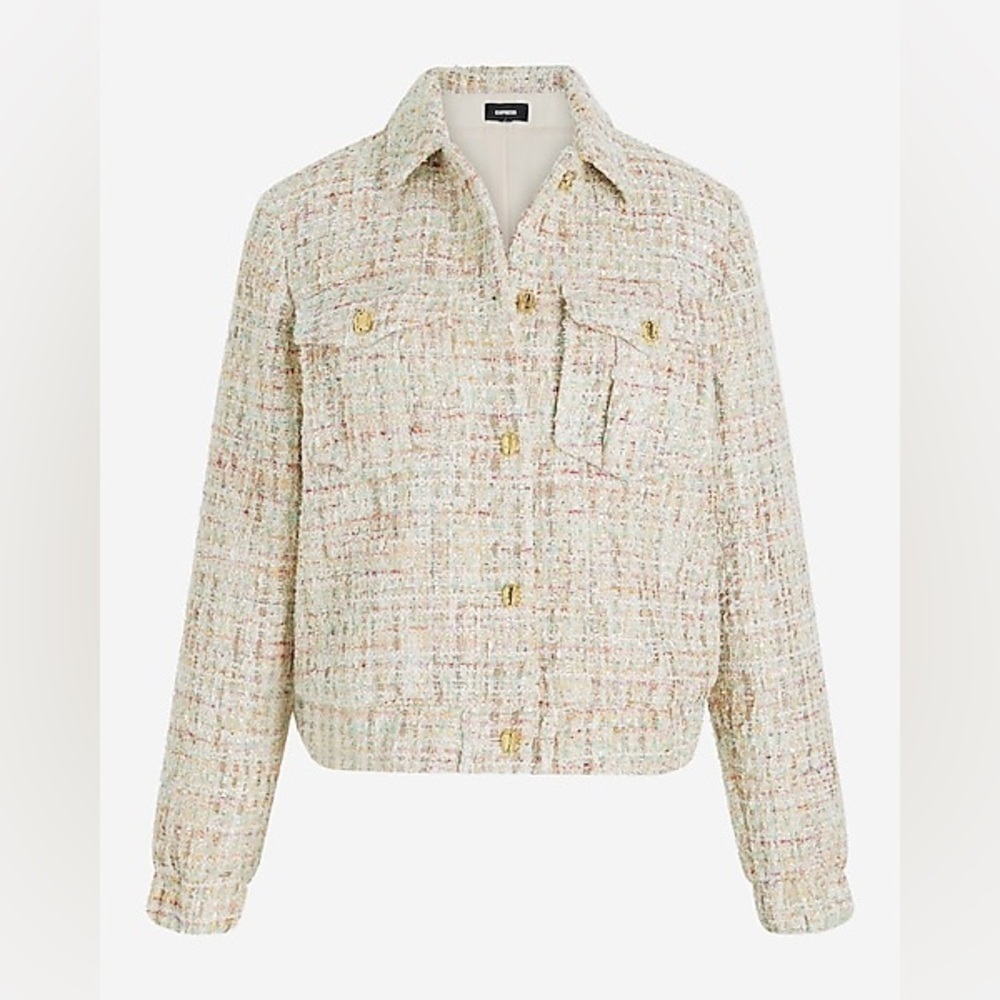 Sequin Tweed Novelty Button Cropped Bomber Jacket and shorts set - Picture 13 of 17